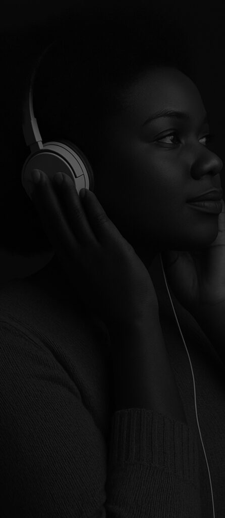 young woman with a headphone
